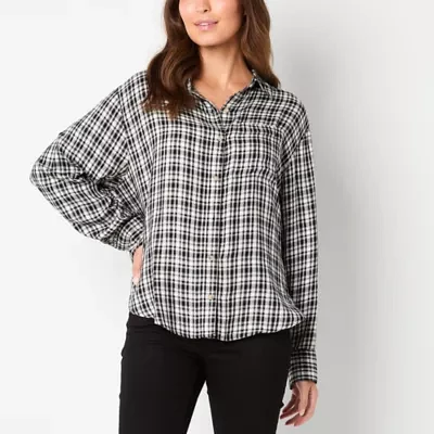 a.n.a Plaid Womens Long Sleeve Blouse