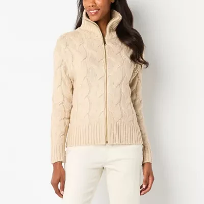 St. John's Bay Womens High Neck Long Sleeve Zipper Cardigan