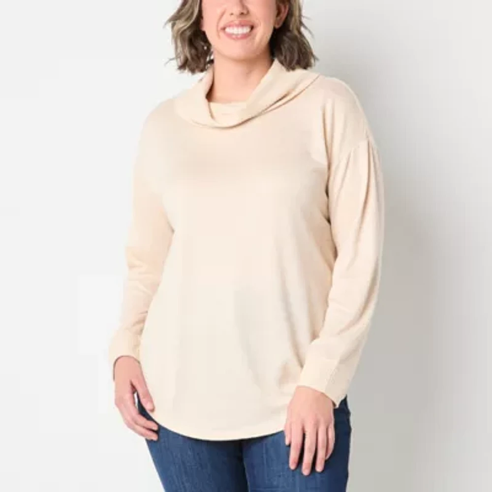 St. John's Bay Womens Cowl Neck Long Sleeve Tunic Top