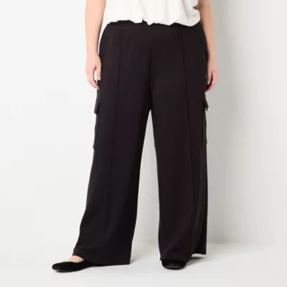 Stylus Womens Mid Rise Wide Leg Cargo Pant-Plus