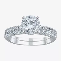 (G / Si2) Womens 2 CT. T.W. Lab Grown White Diamond 10K Gold Round Side Stone Bridal Set