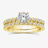 F/ Vs2) Womens 1 CT. T.W. Lab Grown White Diamond 10K Gold Round Side Stone Bridal Set