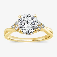 (G / Si1-Si2) Womens 2 1/4 CT. T.W. Lab Grown White Diamond 10K Gold Round Side Stone Engagement Ring