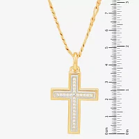 Mens White Cubic Zirconia 14K Gold Over Silver Cross Pendant Necklace