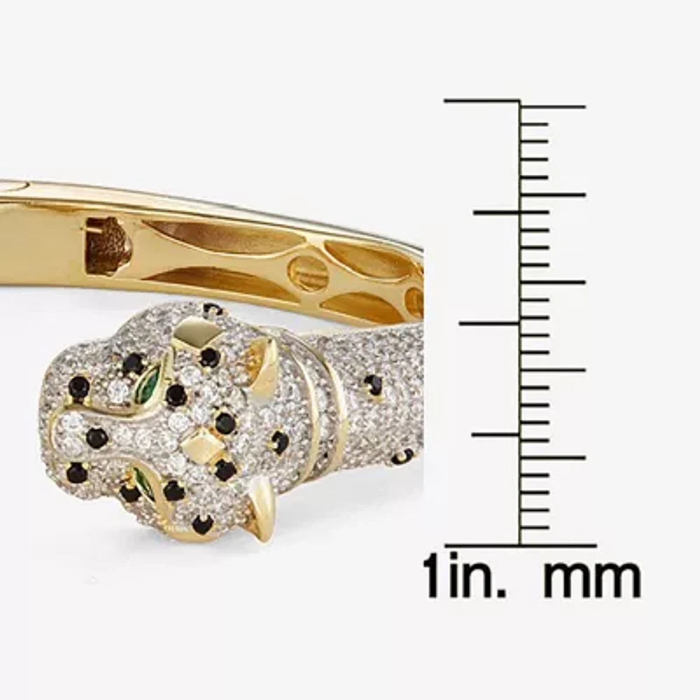 White Cubic Zirconia 14K Two Tone Gold Over Silver Panther Bangle Bracelet