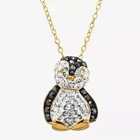 Penguin Womens Black Crystal 18K Gold Over Silver Pendant Necklace