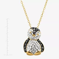 Penguin Womens Black Crystal 18K Gold Over Silver Pendant Necklace