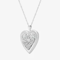 Womens Crystal Sterling Silver Angel Heart Locket Necklace