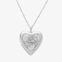 Womens Crystal Sterling Silver Angel Heart Locket Necklace