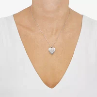 Womens Crystal Sterling Silver Angel Heart Locket Necklace