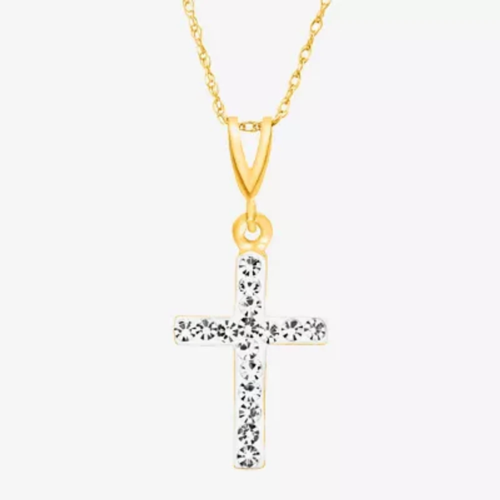 Womens Crystal 14K Gold Cross Pendant Necklace