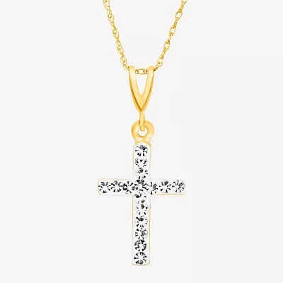 Womens Crystal 14K Gold Cross Pendant Necklace