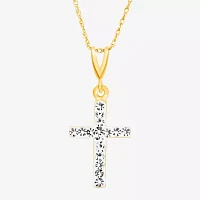 Womens Crystal 14K Gold Cross Pendant Necklace