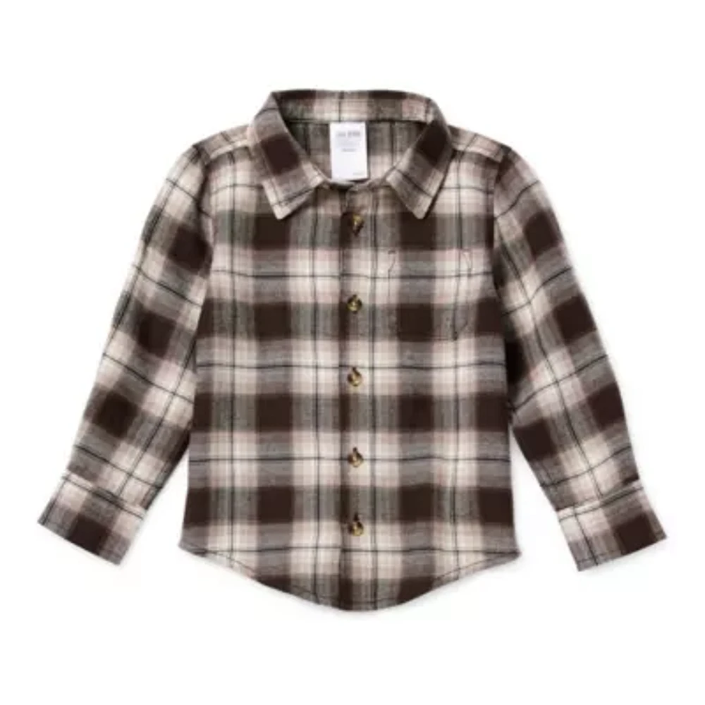 Okie Dokie Toddler & Little Boys Woven Plaid Long Sleeve Button-Down Shirt