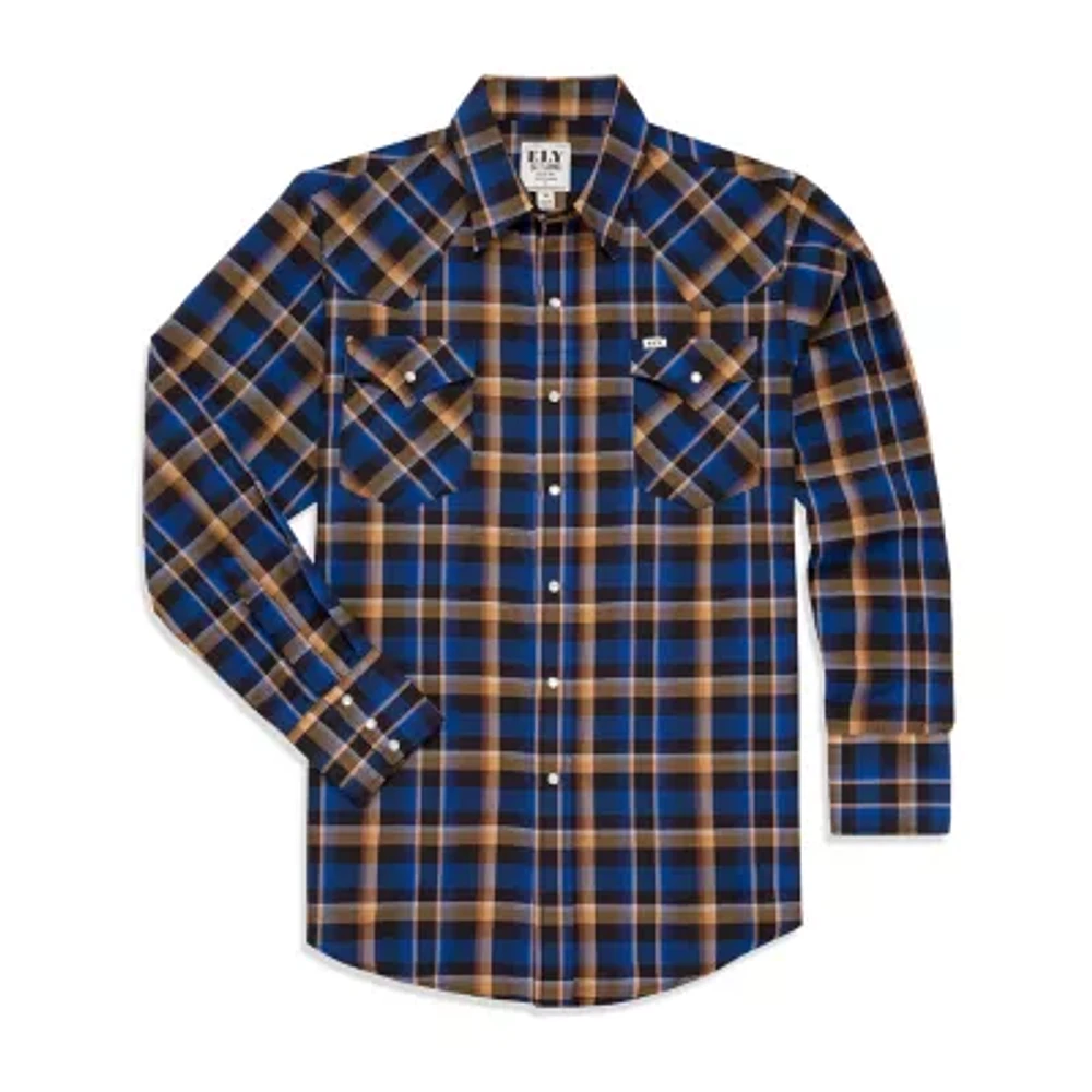 Ely Cattleman Plaid Big and Tall Mens Long Sleeve Western Shirt