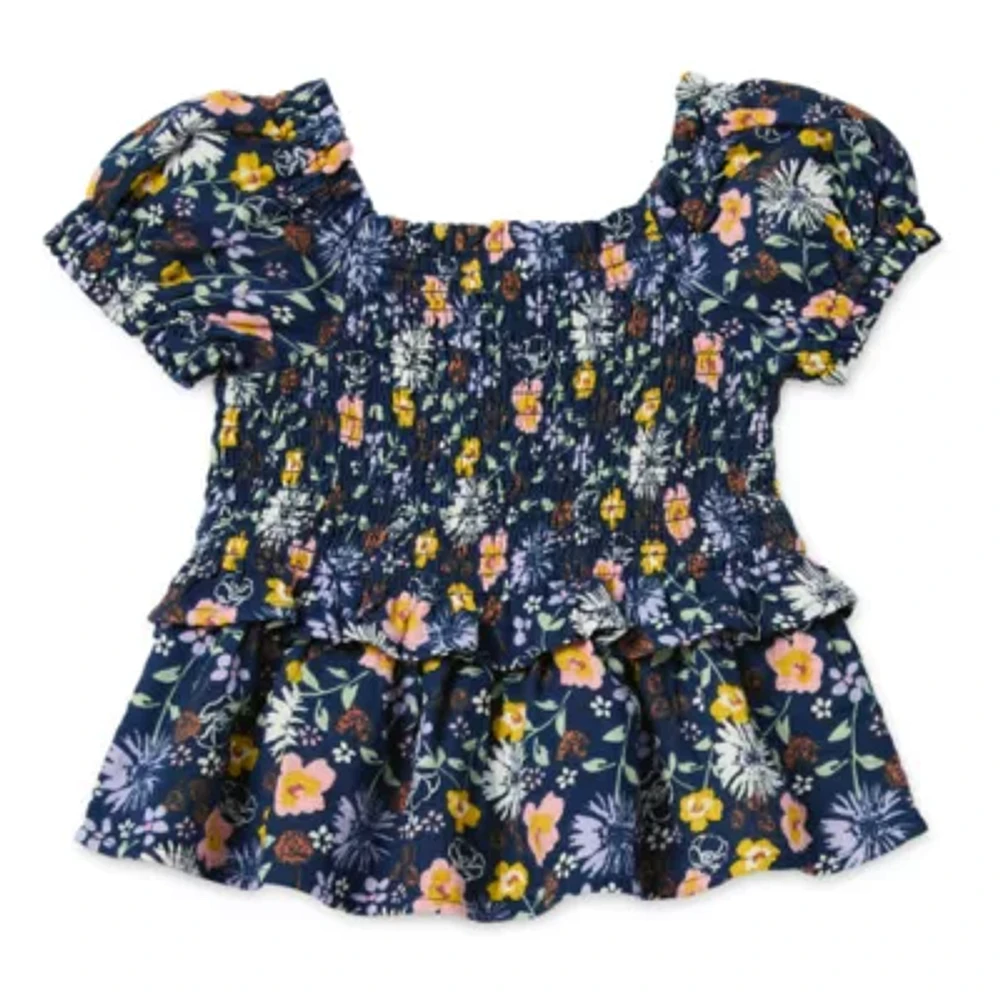 Okie Dokie Toddler & Little Girls Square Neck Short Sleeve Peplum Top