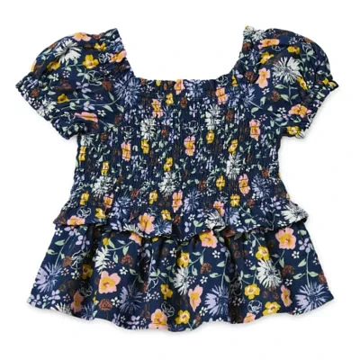 Okie Dokie Toddler & Little Girls Square Neck Short Sleeve Peplum Top