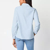 St. John's Bay Womens Long Sleeve Embroidered Blouse