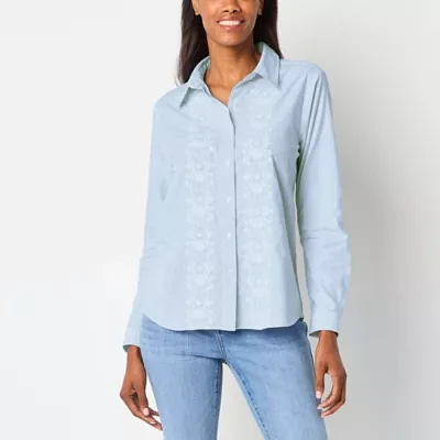 St. John's Bay Womens Long Sleeve Embroidered Blouse