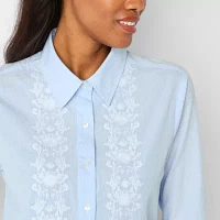 St. John's Bay Womens Long Sleeve Embroidered Blouse