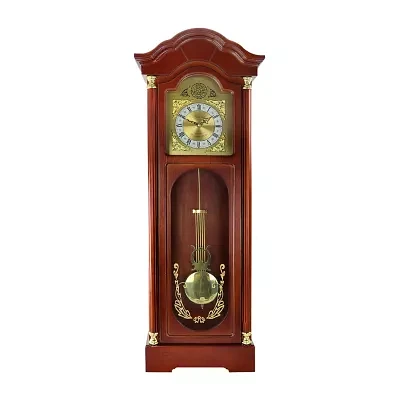 Bedford Clock Collection Chiming Pendulum Antique Cherry Oak Finish Wall Clock