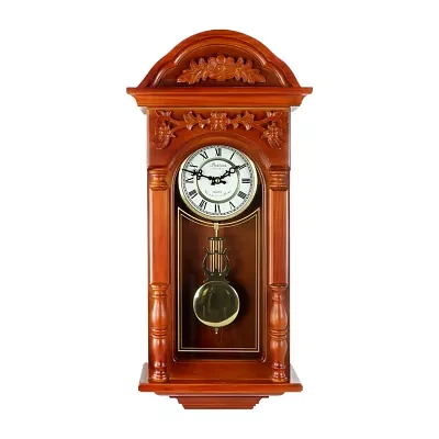 Bedford Clock Collection 27.5" Oak Finish Pendulum Wall Clock