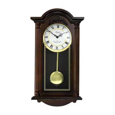 Bedford Clock Collection Noah 22" Chestnut Wood Chiming Pendulum Wall Clock