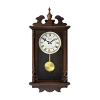 Bedford Clock Collection Leo 21" Chestnut Wood Chiming Pendulum Wall Clock