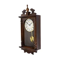 Bedford Clock Collection Leo 21" Chestnut Wood Chiming Pendulum Wall Clock