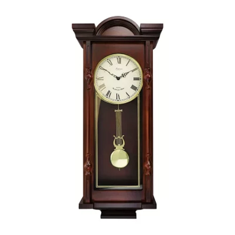 Bedford Clock Collection Grand 31" Chiming Pendulum Antique Mahogany Cherry Finish Wall Clock