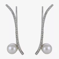5.5-6Mm Cultured Freshwater Pearl And Genuine White Topsz Sterling Silver Climber Earrings