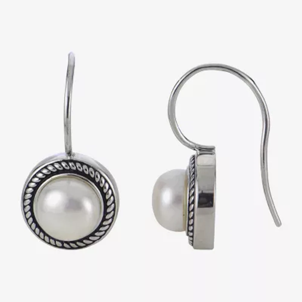 7.5-8Mm Cultured Freshwater Button Pearl Sterling Silver Earrings