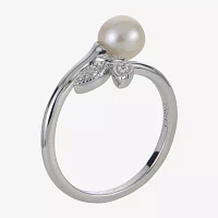 Womens 6-6.5MM White Cultured Freshwater Pearl Sterling Silver Cocktail Ring