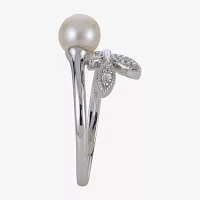 Womens 6-6.5MM White Cultured Freshwater Pearl Sterling Silver Cocktail Ring