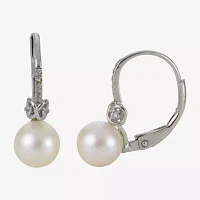 White Cultured Freshwater Pearl Sterling Silver Ball Drop Earrings