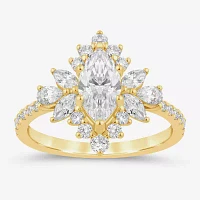 (I / Si2) Womens 1 7/8 CT. T.W. Lab Grown White Diamond 10K Gold Marquise Side Stone Halo Engagement Ring