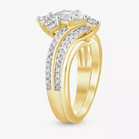 (I / Si2) Womens 1 CT. T.W. Lab Grown White Diamond 14K Gold Marquise Side Stone Bypass  Bridal Set