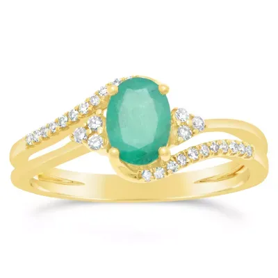 Womens 1/8 CT. T.W. Genuine Green Emerald 10K Gold Oval Cocktail Ring