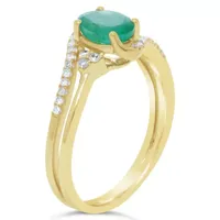 Womens 1/8 CT. T.W. Genuine Green Emerald 10K Gold Oval Cocktail Ring