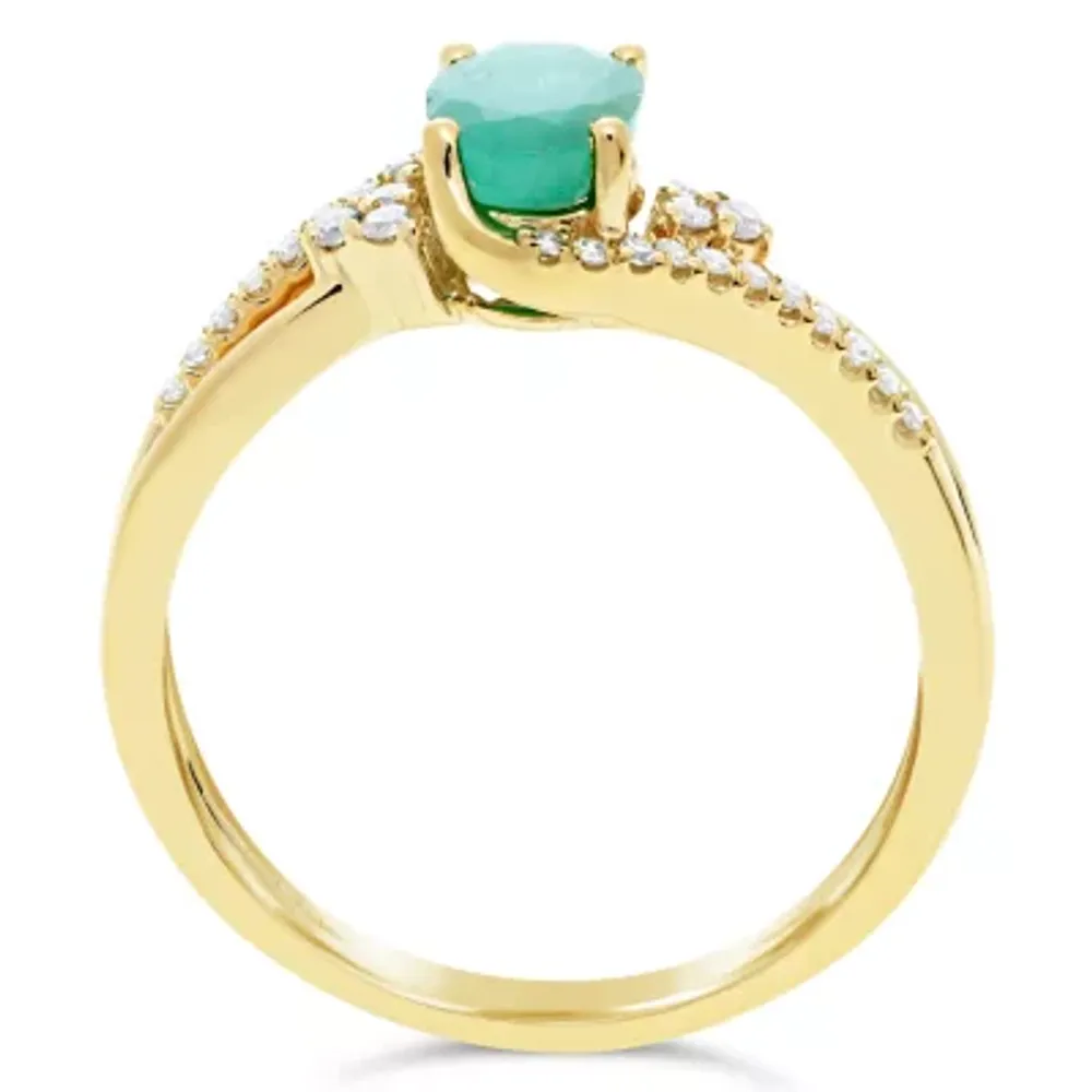 Womens 1/8 CT. T.W. Genuine Green Emerald 10K Gold Oval Cocktail Ring