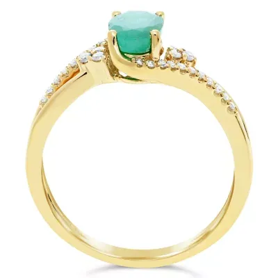 Womens 1/8 CT. T.W. Genuine Green Emerald 10K Gold Oval Cocktail Ring