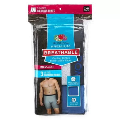 Fruit of the Loom Breathable 1.0 Big Mens 3 Pack Boxer Briefs