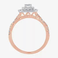 Signature By Modern Bride 1 CT.T.W. Natural Diamond Cushion Shape Side Stone Halo Bridal Set 10K or 14K Gold