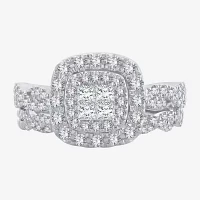 Womens 1 CT. T.W. White Diamond 10K Gold Cushion Bridal Set