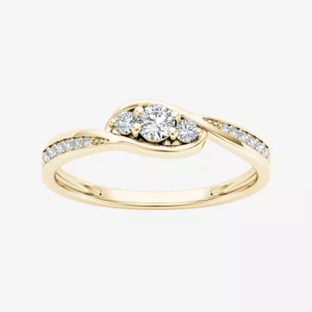 1/5 CT.T.W. Natural Diamond 10K Yellow Gold 3-Stone Engagement Ring