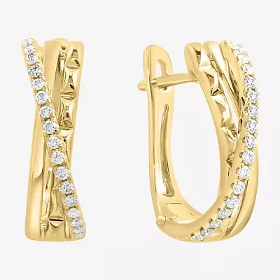 Effy Final Call Womens 1/5 CT. Natural White Diamond 14K Gold 15.2mm Hoop Earrings