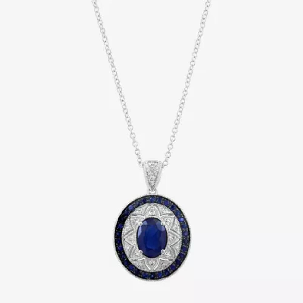 Effy Final Call Womens 1/10 CT. T.W. Genuine Blue Sapphire Sterling Silver Oval Pendant Necklaces
