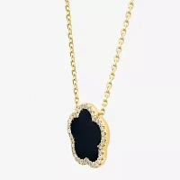 Effy Final Call Womens 1/6 CT. T.W. Genuine Black Onyx 14K Gold Clover Pendant Necklace