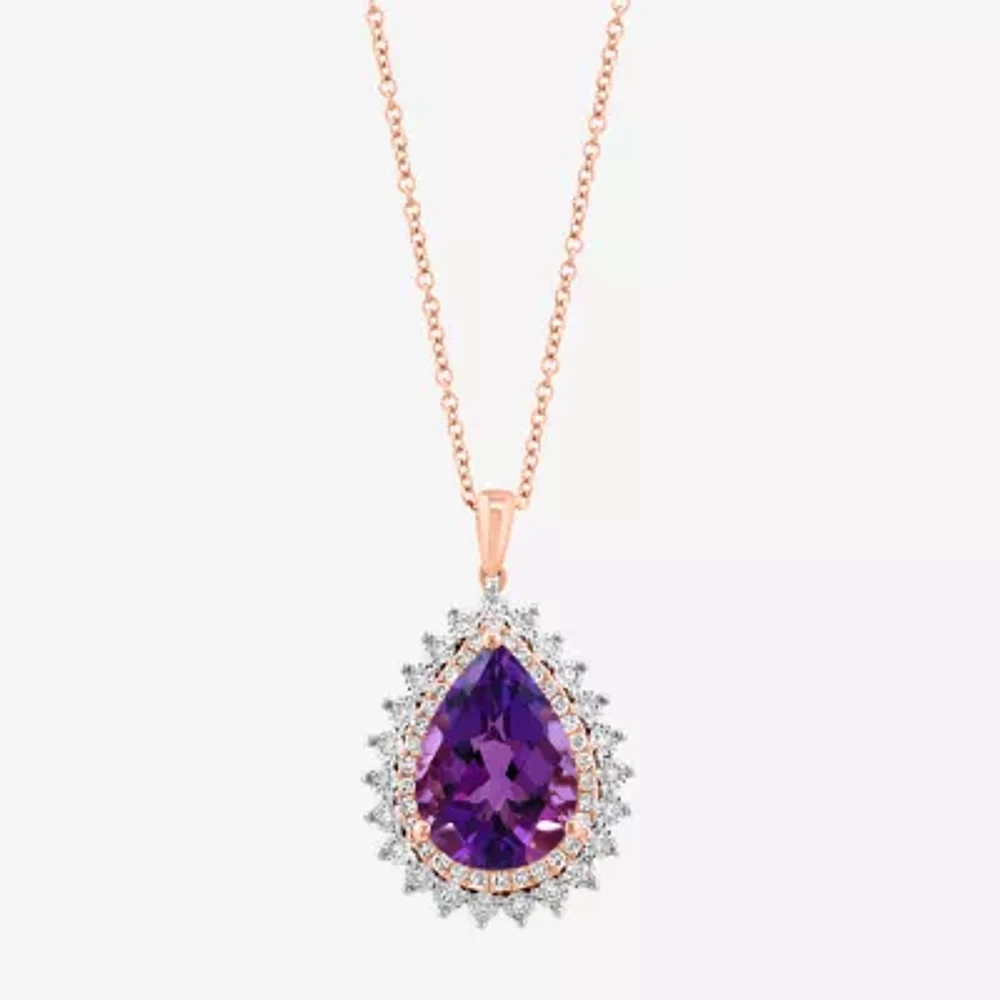 Effy Final Call Womens 1/3 CT. T.W. Genuine Purple Amethyst 14K Two Tone Gold Pear Pendant Necklaces
