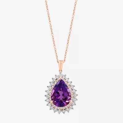 Effy Final Call Womens 1/3 CT. T.W. Genuine Purple Amethyst 14K Two Tone Gold Pear Pendant Necklaces